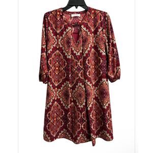 Peach Love California Red Boho Puffed Sleeves Lined Tunic Dress Women’s Medium